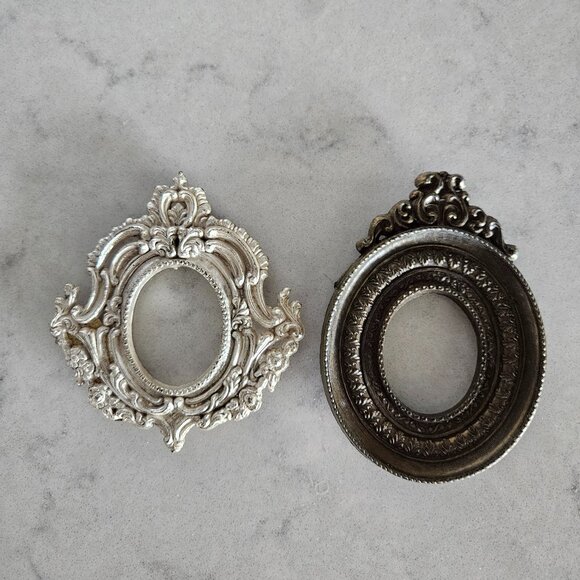 PAIR OF VINTAGE SMR ITALY ORNATE SILVER & BRONZE FRAMES 1.25" W x 1.5" H OPENING - Picture 4 of 14